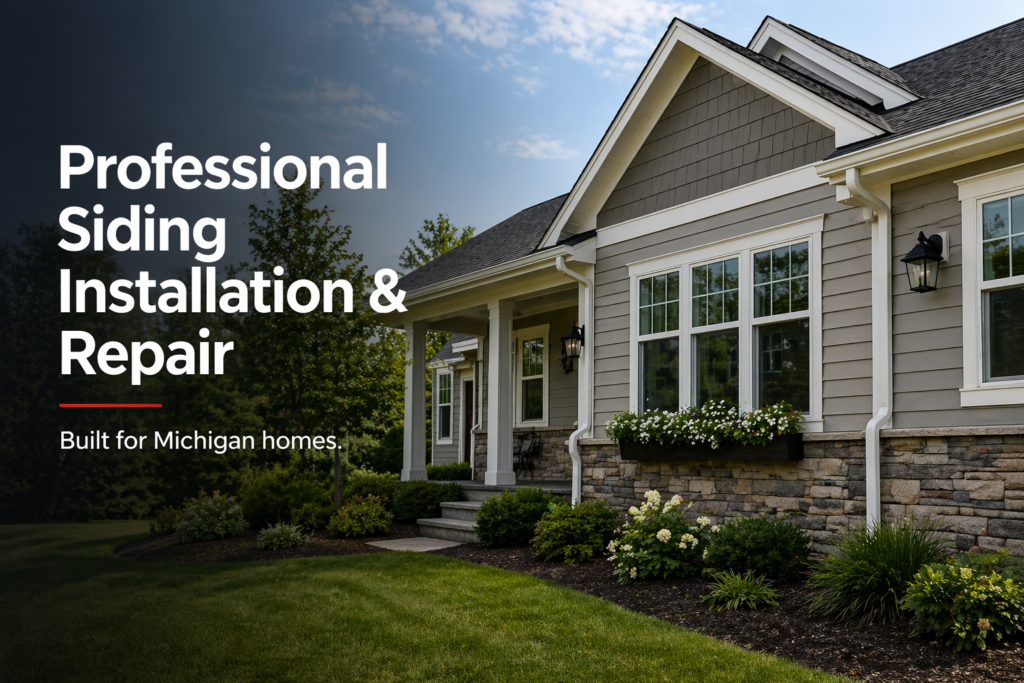 Professional siding installation on residential home in Grandville Michigan by Top Gun Roofing and Exteriors