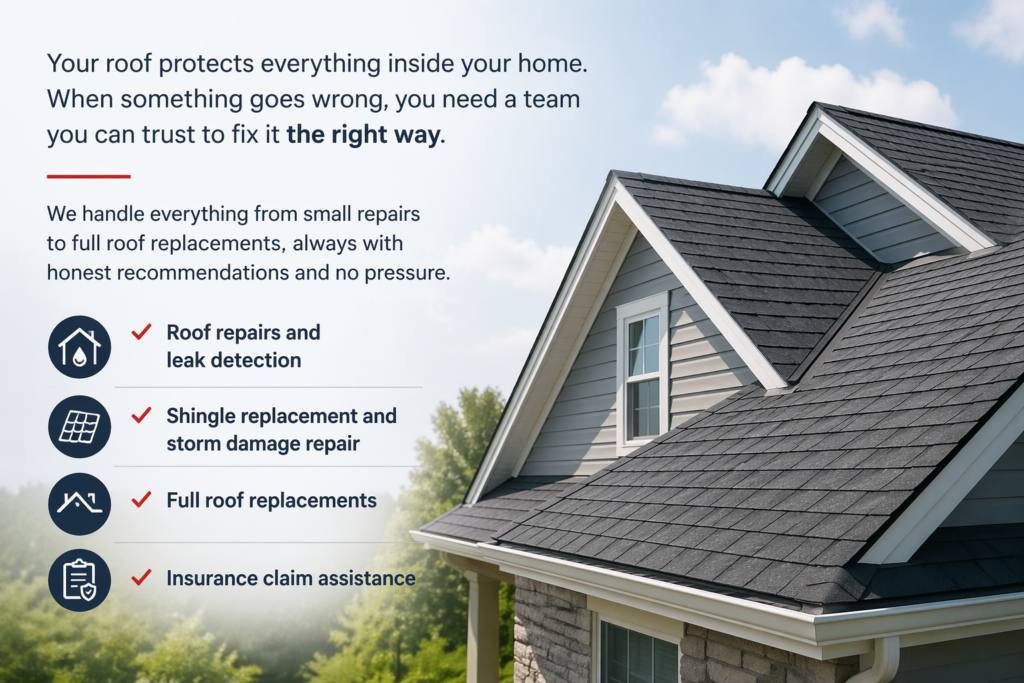 Roof repair and replacement services in Hudsonville MI including leak detection, shingle replacement, and insurance claim assistance