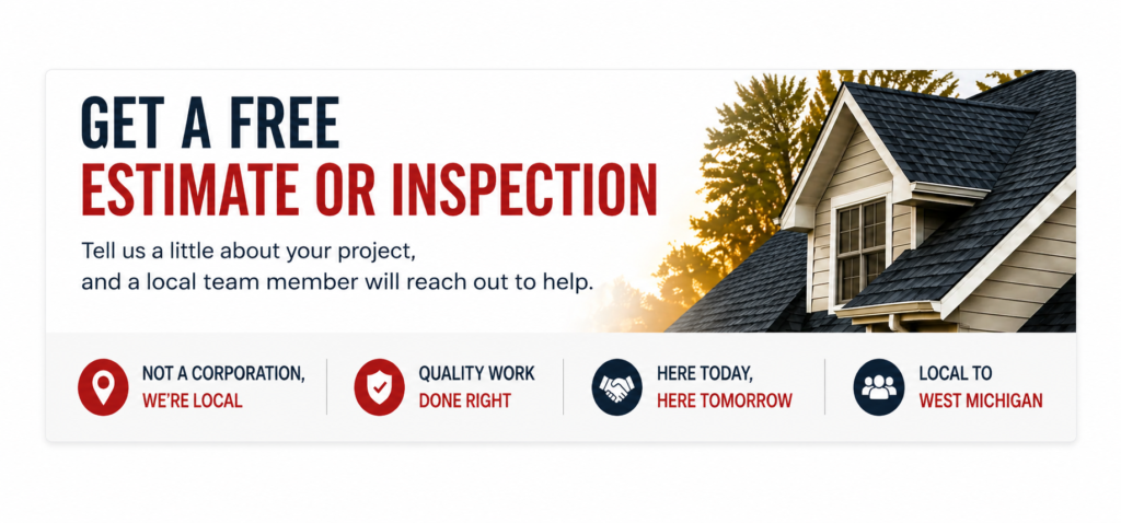 West Michigan roofing contractor free estimate and roof inspection residential home exterior