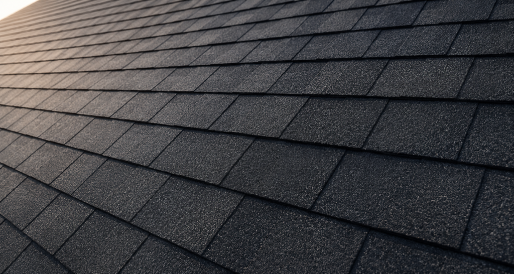Close-up of asphalt roof shingles for Top Gun Roofing & Exteriors roofing services in Wyoming, Michigan