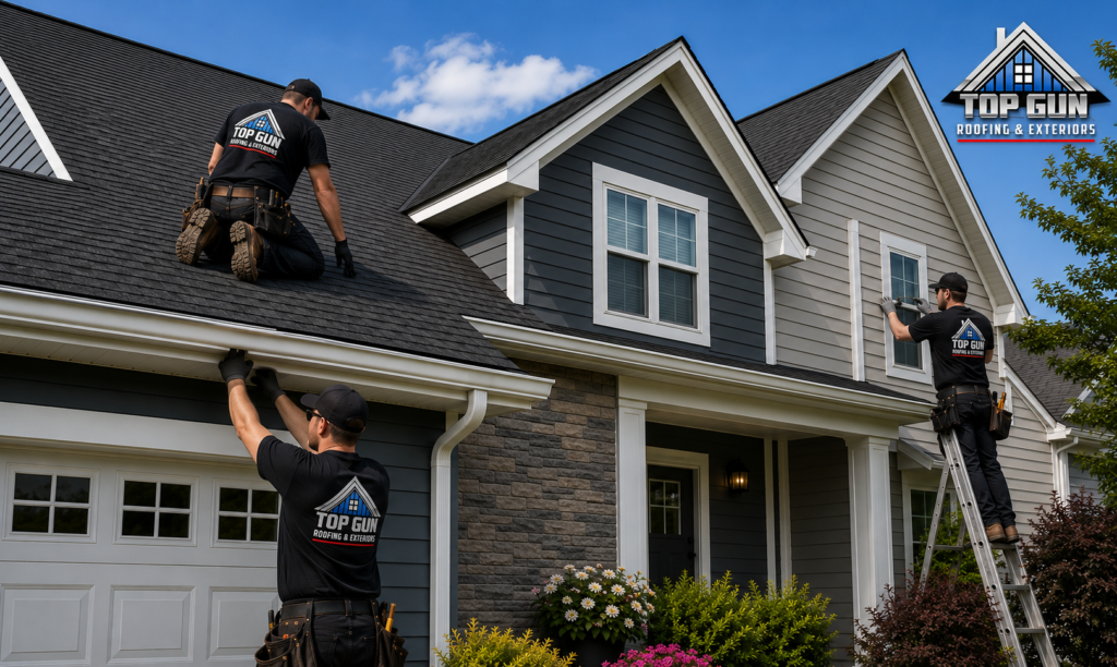 Top Gun Roofing & Exteriors professionals performing roof and exterior home services in Jamestown, Michigan.